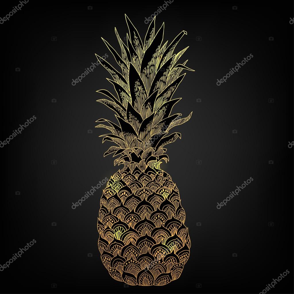 Hand drawn illustration of isolated pineapple fruit silhouette on a white background. This illustration can be used for coloring book for adult, logo, t shirt design, flyer, tattoo and more.