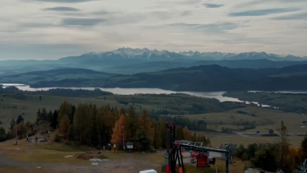 Hava Dağları Manzarası High Tatras Dağlarının Manzarası Karla Kaplı Arka — Stok video