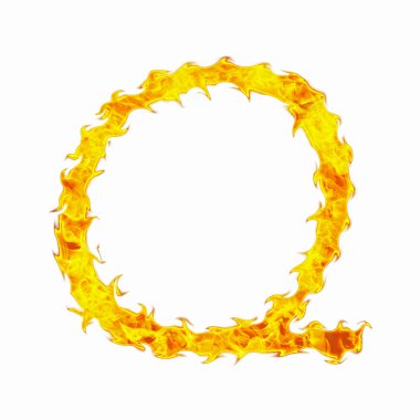 Yangın harf Q beyaz arka plan üzerinde izole