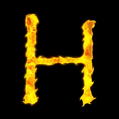 Harf H siyah bir zemin üzerine ateş