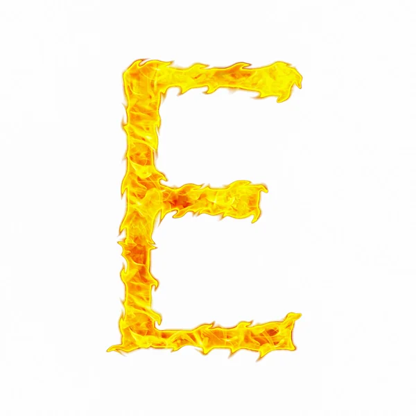 Litera E na białym tle ogień — Zdjęcie stockowe
