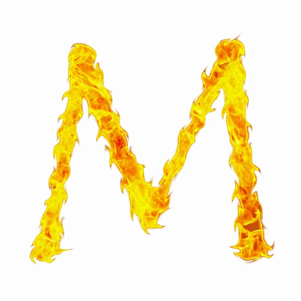 Fire letter M isolated on white background — Stock Photo, Image