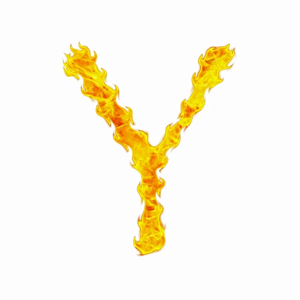 Fire letter Y isolated on white background — Stock Photo, Image