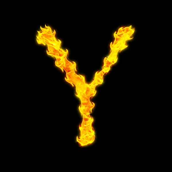 Ogień litera Y na czarnym tle — Zdjęcie stockowe
