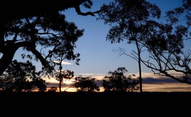 Günbatımında, Avustralya, Sydney 'nin batısındaki Mavi Dağlar' da Warrimoo Gözcüsü.