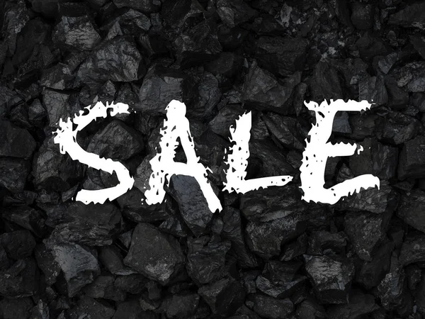 Large Shiny Chunks Black Heating Coal Top View Sale Inscription — Stock Photo, Image