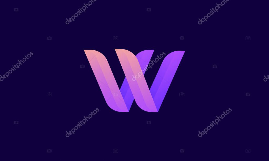 Letter W logo design with modern purple color isolated on dark background