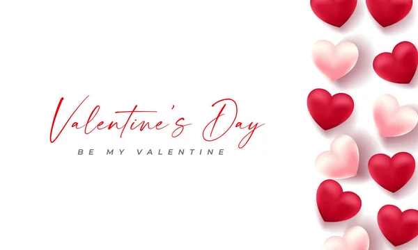 バレンタインデーの3Dハート かわいい愛のバナー ロマンチックな挨拶カード幸せなバレンタインデーの願いテキスト 赤いハートバルーンベクトルの概念 — ストックベクタ