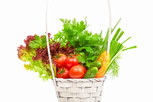 Organic eco food. Fresh vegetables in basket on white background — Stock Photo, Image