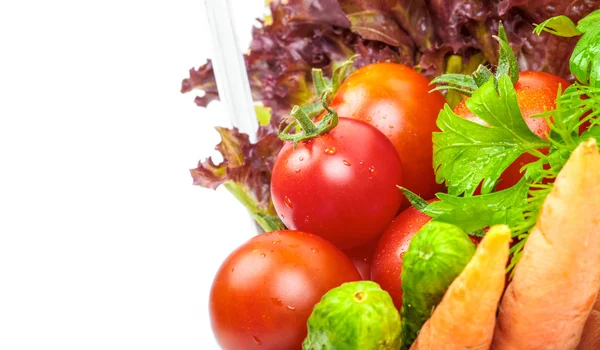 Fresh ripe Cherry tomatoes with greens vegetables closeup — Stock Photo, Image