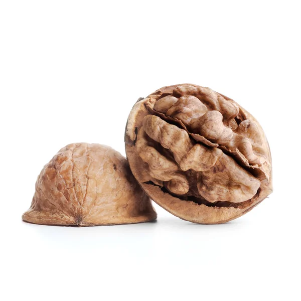 Cracked walnut isolated on white — Stock Photo, Image