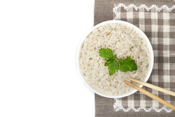 Lempeng latar belakang nasi yang dimasak untuk menu atau situs web — Stok Foto