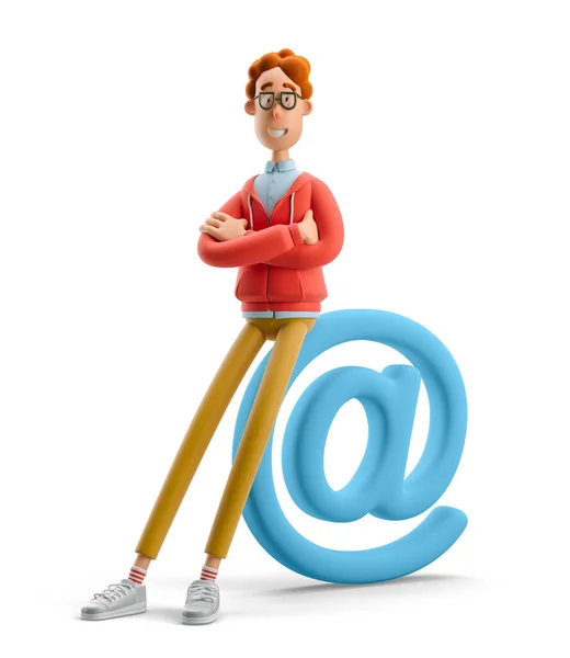 3d illustration. Nerd Larry with email sign. Social media concept. — Stock Photo, Image