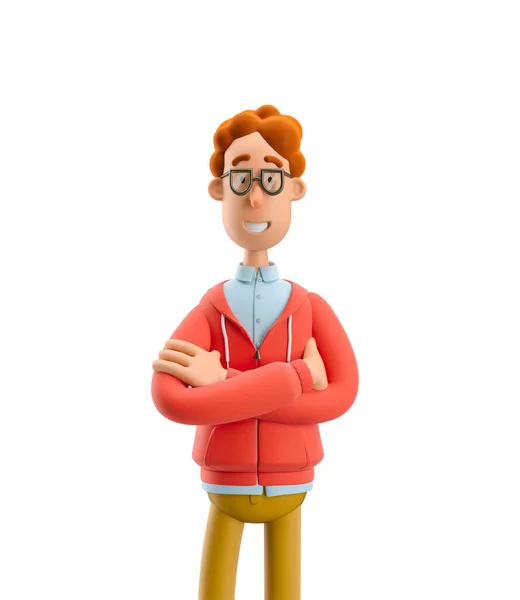 3d illustratie. Nerd Larry staat met gekruiste handen. — Stockfoto