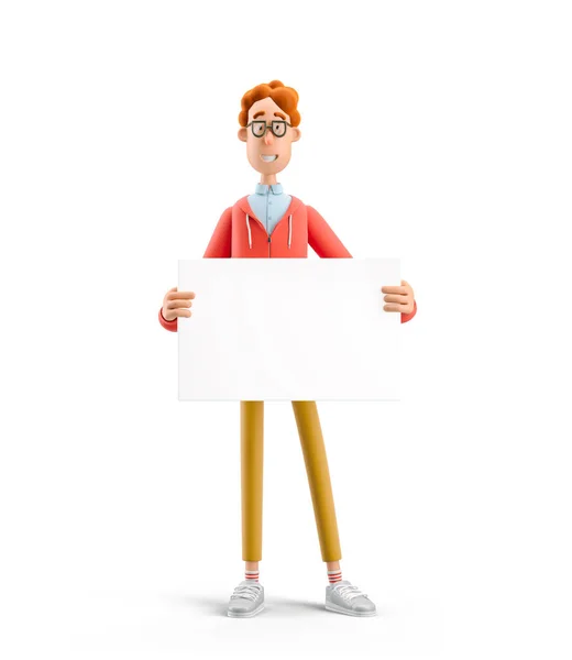 3d illustration. Nerd Larry with empty board. Advertising concept. — Stock Photo, Image