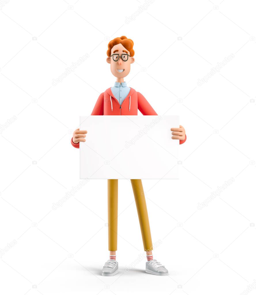 3d illustration. Nerd Larry with empty board. Advertising concept.