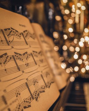 Noel dekorasyonu, dekorasyon ve dekorasyon. Noel ruhu ve pek çok detay içeren ev dekoru, arka planda zengin bir bokeh ile sıcak ve nazik bir ışık altında..