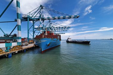 Tanjung Pelepas, Tayvan - 19 Eylül 2020 'de Tayvan' ın Tanjung Pelepas kentinde bulunan konteyner gemisi.