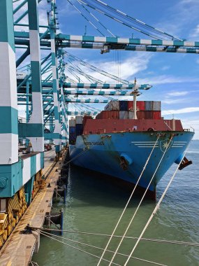 Tanjung Pelepas, Tayvan - 19 Eylül 2020 'de Tayvan' ın Tanjung Pelepas kentinde bulunan konteyner gemisi.