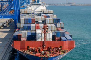 Mundra, India - December 31: Container vessel in port of Mundra on December 31, 2017  in Mundra, India. clipart