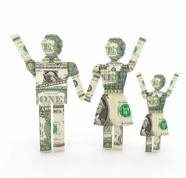 En dollar bill familj origamy 3d-rendering — Stockfoto