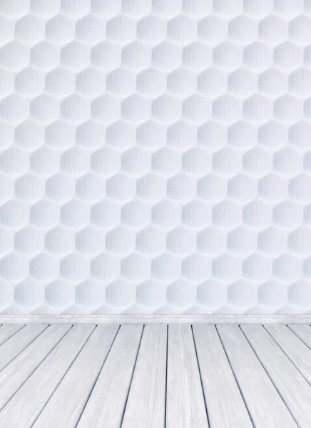 Lichte achtergrond voor witte houten vloer en Hexagon gewatteerde geweven — Stockfoto