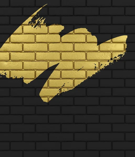 Black brick wall background with gold brushstroke painting