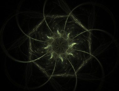 Soyut fraktal desen ve şekiller. Dijital sanat yaratıcı grafik tasarım için. Simetrik fraktal simge siyah arka plan üzerine