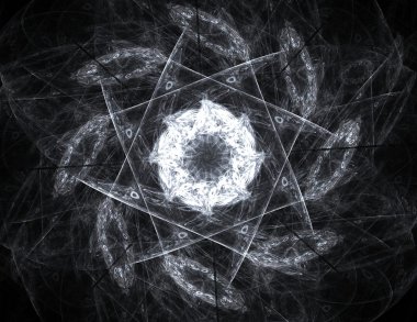 Soyut fraktal desen ve şekiller. Dijital sanat yaratıcı grafik tasarım için. Arka planda simetrik fraktal simgesi.