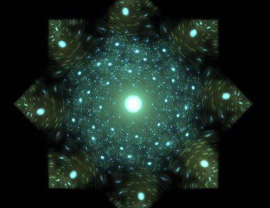 Soyut fraktal desen ve şekiller. Dijital sanat yaratıcı grafik tasarım için. Arka planda simetrik fraktal simgesi.