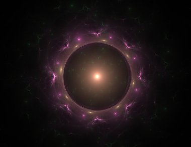 Temel parçacıklar serisi. Nükleer fizik ve grafik tasarımı konularında soyut fraktal formların etkileşimi.