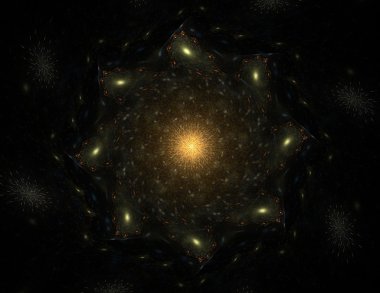 Soyut fraktal desen ve şekiller. Dijital sanat yaratıcı grafik tasarım için. Arka planda simetrik fraktal simgesi.