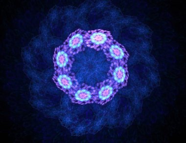 Temel parçacıklar serisi. Nükleer fizik ve grafik tasarımı konularında soyut fraktal formların etkileşimi.