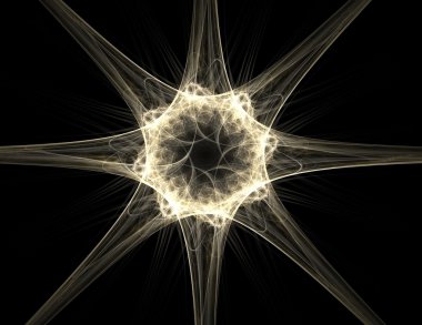 Temel parçacıklar serisi. Nükleer fizik ve grafik tasarımı konularında soyut fraktal formların etkileşimi.