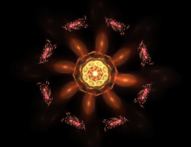 Temel parçacıklar serisi. Nükleer fizik ve grafik tasarımı konularında soyut fraktal formların etkileşimi.