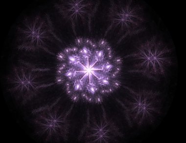 Temel parçacıklar serisi. Nükleer fizik ve grafik tasarımı konularında soyut fraktal formların etkileşimi.