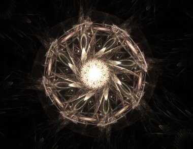 Temel parçacıklar serisi. Nükleer fizik ve grafik tasarımı konularında soyut fraktal formların etkileşimi.