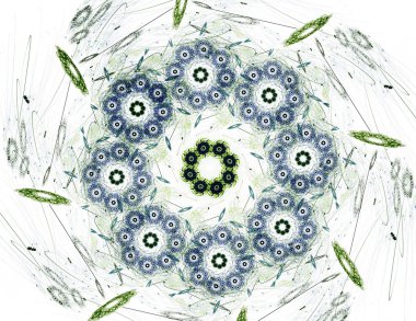 Temel parçacıklar serisi. Nükleer fizik ve grafik tasarımı konularında soyut fraktal formların etkileşimi.