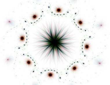 Temel parçacıklar serisi. Nükleer fizik ve grafik tasarımı konularında soyut fraktal formların etkileşimi.
