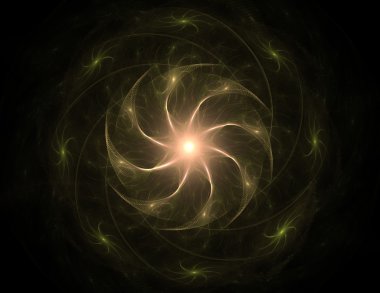 Temel parçacıklar serisi. Nükleer fizik ve grafik tasarımı konularında soyut fraktal formların etkileşimi.