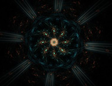 Temel parçacıklar serisi. Nükleer fizik ve grafik tasarımı konularında soyut fraktal formların etkileşimi.