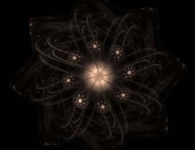 Temel parçacıklar serisi. Nükleer fizik ve grafik tasarımı konularında soyut fraktal formların etkileşimi.