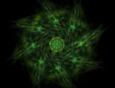 Temel parçacıklar serisi. Nükleer fizik ve grafik tasarımı konularında soyut fraktal formların etkileşimi.