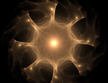 Temel parçacıklar serisi. Nükleer fizik ve grafik tasarımı konularında soyut fraktal formların etkileşimi.