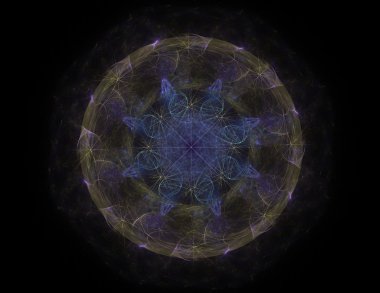 Temel parçacıklar serisi. Nükleer fizik ve grafik tasarımı konularında soyut fraktal formların etkileşimi.