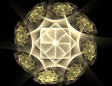 Temel parçacıklar serisi. Nükleer fizik ve grafik tasarımı konularında soyut fraktal formların etkileşimi.