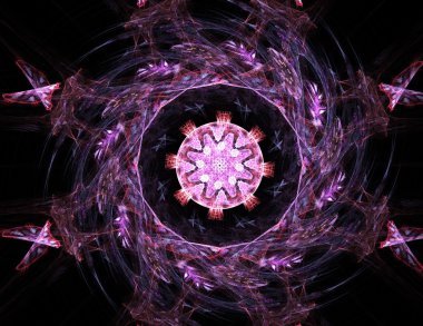 Temel parçacıklar serisi. Nükleer fizik ve grafik tasarımı konularında soyut fraktal formların etkileşimi.