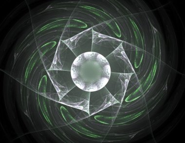 Temel parçacıklar serisi. Nükleer fizik ve grafik tasarımı konularında soyut fraktal formların etkileşimi.