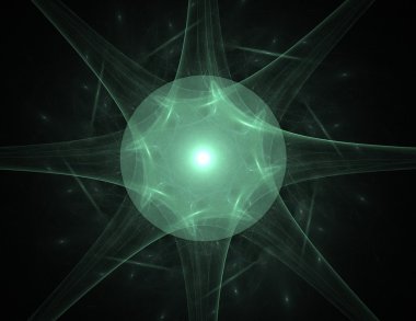 Temel parçacıklar serisi. Nükleer fizik ve grafik tasarımı konularında soyut fraktal formların etkileşimi.