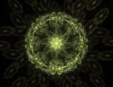 Temel parçacıklar serisi. Nükleer fizik ve grafik tasarımı konularında soyut fraktal formların etkileşimi.